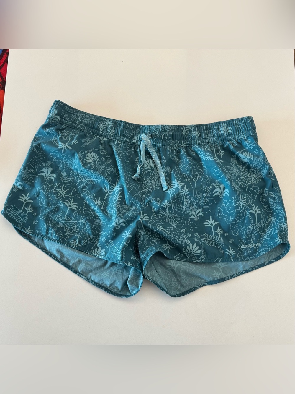 Patagonia Teal Tropical Palm Athletic Shorts
